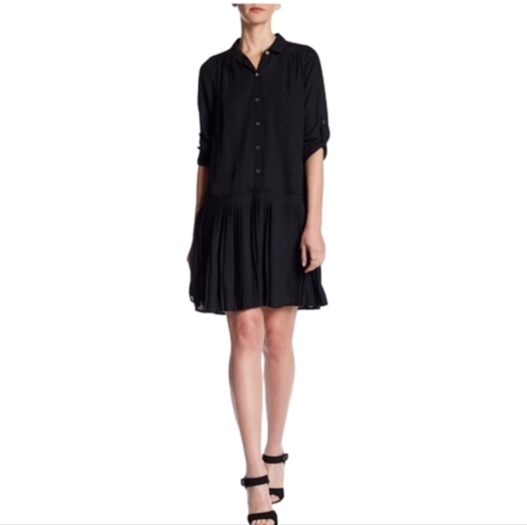 DR2 Daniel Rainn Pleated Shirt Dress Black NWOT - Picture 1 of 13